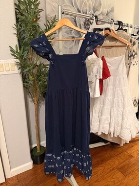 J. Crew Navy Maxi Dress with Embroidered Floral Hem
